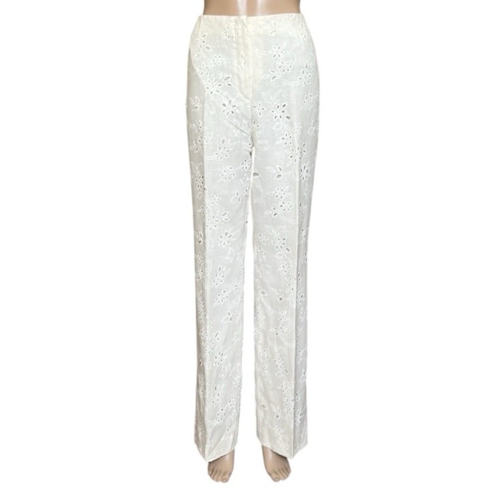 Bernard Zins High Waist Laser-Cut Eyelet Linen Pants Made in France Size 12